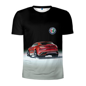 Мужская футболка 3D спортивная с принтом Alfa Romeo в Новосибирске, 100% полиэстер с улучшенными характеристиками | приталенный силуэт, круглая горловина, широкие плечи, сужается к линии бедра | alfa romeo | car | italy | motorsport | prestige | автоспорт | альфа ромео | италия | престиж