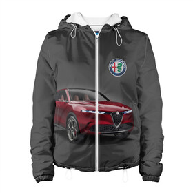 Женская куртка 3D с принтом Alfa Romeo в Новосибирске, ткань верха — 100% полиэстер, подклад — флис | прямой крой, подол и капюшон оформлены резинкой с фиксаторами, два кармана без застежек по бокам, один большой потайной карман на груди. Карман на груди застегивается на липучку | alfa romeo | car | italy | prestige | автомобиль | альфа ромео | италия | престиж