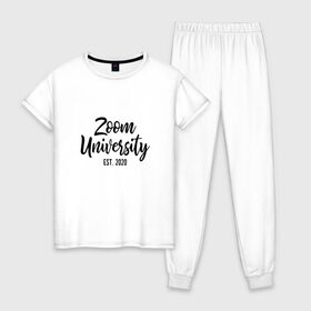 Женская пижама хлопок с принтом Zoom University в Новосибирске, 100% хлопок | брюки и футболка прямого кроя, без карманов, на брюках мягкая резинка на поясе и по низу штанин | covid | university | zoom | зум | ковид | потерялся | университет