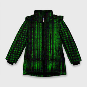 Зимняя куртка для девочек 3D с принтом Matrix в Новосибирске, ткань верха — 100% полиэстер; подклад — 100% полиэстер, утеплитель — 100% полиэстер. | длина ниже бедра, удлиненная спинка, воротник стойка и отстегивающийся капюшон. Есть боковые карманы с листочкой на кнопках, утяжки по низу изделия и внутренний карман на молнии. 

Предусмотрены светоотражающий принт на спинке, радужный светоотражающий элемент на пуллере молнии и на резинке для утяжки. | matrix | интернет | код | компьютер | матрица | символы | хакер