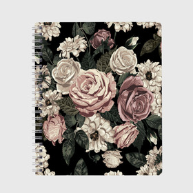 Тетрадь с принтом Волшебные розы в Новосибирске, 100% бумага | 48 листов, плотность листов — 60 г/м2, плотность картонной обложки — 250 г/м2. Листы скреплены сбоку удобной пружинной спиралью. Уголки страниц и обложки скругленные. Цвет линий — светло-серый
 | autumn | floral | gothic | magic | magical | roses | summer | алые | букет | волшебство | готика | готическая | готичная | лето | листья | осень | розы | тонированные | флора | флористика | цветки | цветочная | цветочные | цветы