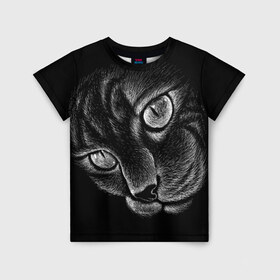 Детская футболка 3D с принтом Волшебный кот в Новосибирске, 100% гипоаллергенный полиэфир | прямой крой, круглый вырез горловины, длина до линии бедер, чуть спущенное плечо, ткань немного тянется | black | cat | eyes | kitten | kitty | pussy | pussycat | взгляд | глаз | глаза | кот | кота | котенок | коты | котят | котята | котячьи | кошачьи | кошка | кошки | мордочка | нос | носик | с котом | усатый | усики | усища | усищи | че