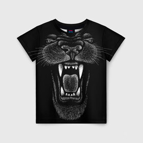 Детская футболка 3D с принтом Черная пантера в Новосибирске, 100% гипоаллергенный полиэфир | прямой крой, круглый вырез горловины, длина до линии бедер, чуть спущенное плечо, ткань немного тянется | Тематика изображения на принте: big | black | cat | danger | jungle | king | leopard | panter | panther | picture | большая | большой | джунглей | джунгли | зубы | король | кот | кошка | леопард | мелками | опасная | опасный | охотник | пантера | пасть | рисунок | хищник | 