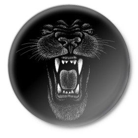Значок с принтом Черная пантера в Новосибирске,  металл | круглая форма, металлическая застежка в виде булавки | big | black | cat | danger | jungle | king | leopard | panter | panther | picture | большая | большой | джунглей | джунгли | зубы | король | кот | кошка | леопард | мелками | опасная | опасный | охотник | пантера | пасть | рисунок | хищник | 