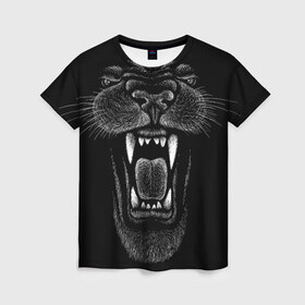 Женская футболка 3D с принтом Черная пантера в Новосибирске, 100% полиэфир ( синтетическое хлопкоподобное полотно) | прямой крой, круглый вырез горловины, длина до линии бедер | big | black | cat | danger | jungle | king | leopard | panter | panther | picture | большая | большой | джунглей | джунгли | зубы | король | кот | кошка | леопард | мелками | опасная | опасный | охотник | пантера | пасть | рисунок | хищник | 