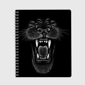 Тетрадь с принтом Черная пантера в Новосибирске, 100% бумага | 48 листов, плотность листов — 60 г/м2, плотность картонной обложки — 250 г/м2. Листы скреплены сбоку удобной пружинной спиралью. Уголки страниц и обложки скругленные. Цвет линий — светло-серый
 | big | black | cat | danger | jungle | king | leopard | panter | panther | picture | большая | большой | джунглей | джунгли | зубы | король | кот | кошка | леопард | мелками | опасная | опасный | охотник | пантера | пасть | рисунок | хищник | 