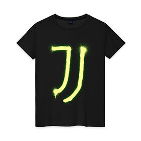 Женская футболка хлопок с принтом Juventus | Spray logo (2021) в Новосибирске, 100% хлопок | прямой крой, круглый вырез горловины, длина до линии бедер, слегка спущенное плечо | 0x000000123 | juve | juventus | ronaldo | юве | ювентус