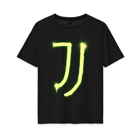 Женская футболка хлопок Oversize с принтом Juventus | Spray logo (2021) в Новосибирске, 100% хлопок | свободный крой, круглый ворот, спущенный рукав, длина до линии бедер
 | 0x000000123 | juve | juventus | ronaldo | юве | ювентус