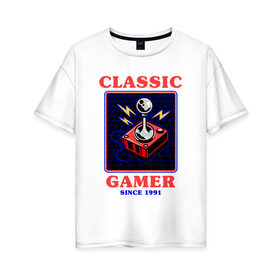 Женская футболка хлопок Oversize с принтом Classic Gamer в Новосибирске, 100% хлопок | свободный крой, круглый ворот, спущенный рукав, длина до линии бедер
 | 8 bit | 8 бит | 8bit | 8бит | boomer | dendy | game | gamer | games | geek | joystick | nerd | oldschool | sega | бумер | гик | дед | денди | джойстик | для гика | для гиков | игра | игры | классика | классические | нерд | олдскул | с