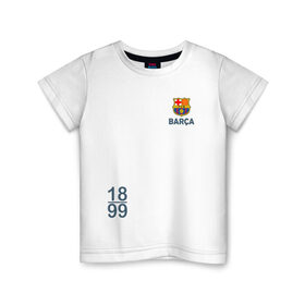 Детская футболка хлопок с принтом FC Barcelona | 18/99 (2021) в Новосибирске, 100% хлопок | круглый вырез горловины, полуприлегающий силуэт, длина до линии бедер | Тематика изображения на принте: 0x000000123 | barca | barcelona | fcb | messi | барса | барселона | месси | фкб