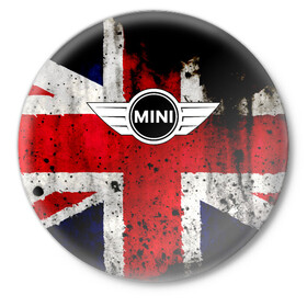 Значок с принтом Mini Cooper в Новосибирске,  металл | круглая форма, металлическая застежка в виде булавки | bmw | mini | mini cooper | авто | англия | бмв | британия | великобритания | машина | мини | мини купер | тачка