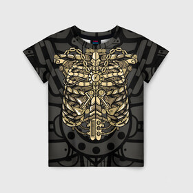 Детская футболка 3D с принтом Стимпанк Скелет в Новосибирске, 100% гипоаллергенный полиэфир | прямой крой, круглый вырез горловины, длина до линии бедер, чуть спущенное плечо, ткань немного тянется | Тематика изображения на принте: clock | clocks | cosplay | punk | rib | ribcage | ribs | robot | skeleton | steam | steampunk | внутренности | грудная клетка | железные | косплей | кости | механизм | панк | паро панк | паровой | паропанк | ребра | робот | скелет | стим | с