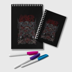 Блокнот с принтом Slayer в Новосибирске, 100% бумага | 48 листов, плотность листов — 60 г/м2, плотность картонной обложки — 250 г/м2. Листы скреплены удобной пружинной спиралью. Цвет линий — светло-серый
 | kerry king | musical group | repentless | slayer | tom araya | метал | том арайа | трэш