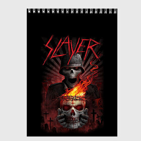 Скетчбук с принтом Slayer в Новосибирске, 100% бумага
 | 48 листов, плотность листов — 100 г/м2, плотность картонной обложки — 250 г/м2. Листы скреплены сверху удобной пружинной спиралью | kerry king | musical group | repentless | slayer | tom araya | метал | том арайа | трэш