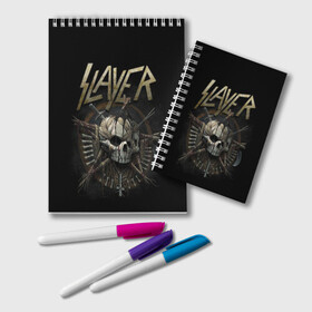 Блокнот с принтом Slayer в Новосибирске, 100% бумага | 48 листов, плотность листов — 60 г/м2, плотность картонной обложки — 250 г/м2. Листы скреплены удобной пружинной спиралью. Цвет линий — светло-серый
 | kerry king | musical group | repentless | slayer | tom araya | метал | том арайа | трэш