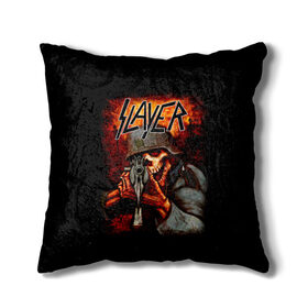 Подушка 3D с принтом Slayer в Новосибирске, наволочка – 100% полиэстер, наполнитель – холлофайбер (легкий наполнитель, не вызывает аллергию). | состоит из подушки и наволочки. Наволочка на молнии, легко снимается для стирки | Тематика изображения на принте: kerry king | musical group | repentless | slayer | tom araya | метал | том арайа | трэш