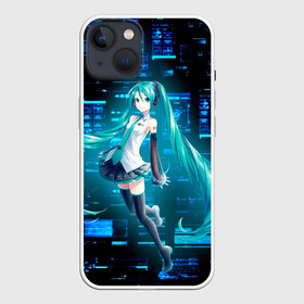 Чехол для iPhone 13 с принтом Miku в матрице в Новосибирске,  |  | anime | girl | hatsune | miku | system | vocaloid | vr | аниме | взлом | виртуальная | вокалойд | волосы | девушка | длинные | косички | манга | мику | певица | помехи | системы | хатсуне | хатцуне | хацунэ