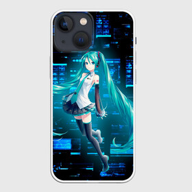 Чехол для iPhone 13 mini с принтом Miku в матрице в Новосибирске,  |  | anime | girl | hatsune | miku | system | vocaloid | vr | аниме | взлом | виртуальная | вокалойд | волосы | девушка | длинные | косички | манга | мику | певица | помехи | системы | хатсуне | хатцуне | хацунэ