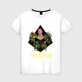 Женская футболка хлопок с принтом NILETTO в Новосибирске, 100% хлопок | прямой крой, круглый вырез горловины, длина до линии бедер, слегка спущенное плечо | niletto | клип | любимка | нилетто | песни | песня любимка | рэп