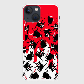 Чехол для iPhone 13 mini с принтом WHAT CAT в Новосибирске,  |  | art | black | black cat | cat | dark | dark cat | what | what cat | what mem | арт | вопрос | интернет мем | кот | кот арт | кот мем | кошачье лицо | кошачья мордочка | мем | нож | прикол | прикольный кот | убица | чёрный | чёрный кот