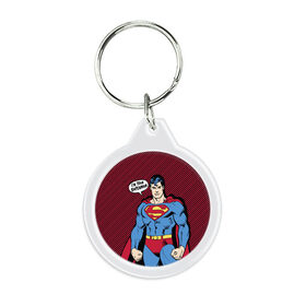 Брелок круглый с принтом I am your Superman в Новосибирске, пластик и полированная сталь | круглая форма, металлическое крепление в виде кольца | man | steel | superman | vdzajul | супермен | супермэн