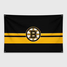 Флаг-баннер с принтом BOSTON BRUINS NHL в Новосибирске, 100% полиэстер | размер 67 х 109 см, плотность ткани — 95 г/м2; по краям флага есть четыре люверса для крепления | black | boston | bruins | hockey | ice | logo | nhl | sport | usa | бостон | брюинз | логотип | нхл | спорт | хоккей
