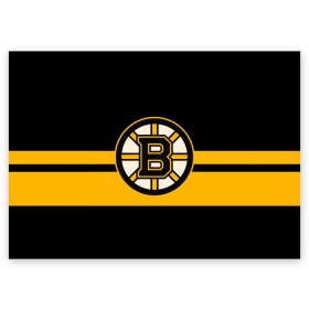 Поздравительная открытка с принтом BOSTON BRUINS NHL в Новосибирске, 100% бумага | плотность бумаги 280 г/м2, матовая, на обратной стороне линовка и место для марки
 | black | boston | bruins | hockey | ice | logo | nhl | sport | usa | бостон | брюинз | логотип | нхл | спорт | хоккей