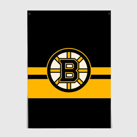 Постер с принтом BOSTON BRUINS NHL в Новосибирске, 100% бумага
 | бумага, плотность 150 мг. Матовая, но за счет высокого коэффициента гладкости имеет небольшой блеск и дает на свету блики, но в отличии от глянцевой бумаги не покрыта лаком | Тематика изображения на принте: black | boston | bruins | hockey | ice | logo | nhl | sport | usa | бостон | брюинз | логотип | нхл | спорт | хоккей