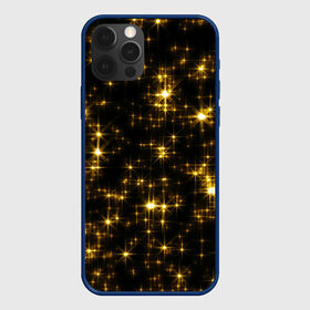 Чехол для iPhone 12 Pro с принтом Золотые звёзды в Новосибирске, силикон | область печати: задняя сторона чехла, без боковых панелей | Тематика изображения на принте: блеск | звёзды | золото | ночь | сияние | темнота | черный