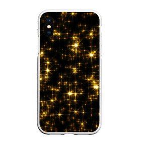 Чехол для iPhone XS Max матовый с принтом Золотые звёзды в Новосибирске, Силикон | Область печати: задняя сторона чехла, без боковых панелей | Тематика изображения на принте: блеск | звёзды | золото | ночь | сияние | темнота | черный