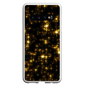 Чехол для Samsung Galaxy S10 с принтом Золотые звёзды в Новосибирске, Силикон | Область печати: задняя сторона чехла, без боковых панелей | Тематика изображения на принте: блеск | звёзды | золото | ночь | сияние | темнота | черный