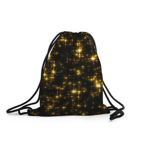 Рюкзак-мешок 3D с принтом Золотые звёзды в Новосибирске, 100% полиэстер | плотность ткани — 200 г/м2, размер — 35 х 45 см; лямки — толстые шнурки, застежка на шнуровке, без карманов и подкладки | блеск | звёзды | золото | ночь | сияние | темнота | черный