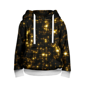 Детская толстовка 3D с принтом Золотые звёзды в Новосибирске, 100% полиэстер | двухслойный капюшон со шнурком для регулировки, мягкие манжеты на рукавах и по низу толстовки, спереди карман-кенгуру с мягким внутренним слоем | Тематика изображения на принте: блеск | звёзды | золото | ночь | сияние | темнота | черный
