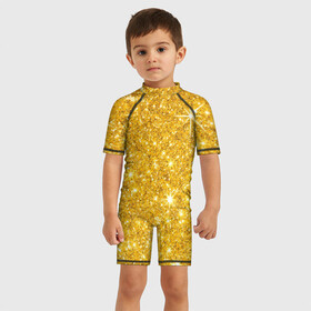 Детский купальный костюм 3D с принтом Золотой блеск в Новосибирске, Полиэстер 85%, Спандекс 15% | застежка на молнии на спине | блеск | золото | сияние | стразы