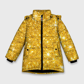 Зимняя куртка для девочек 3D с принтом Золотой блеск в Новосибирске, ткань верха — 100% полиэстер; подклад — 100% полиэстер, утеплитель — 100% полиэстер. | длина ниже бедра, удлиненная спинка, воротник стойка и отстегивающийся капюшон. Есть боковые карманы с листочкой на кнопках, утяжки по низу изделия и внутренний карман на молнии. 

Предусмотрены светоотражающий принт на спинке, радужный светоотражающий элемент на пуллере молнии и на резинке для утяжки. | блеск | золото | сияние | стразы