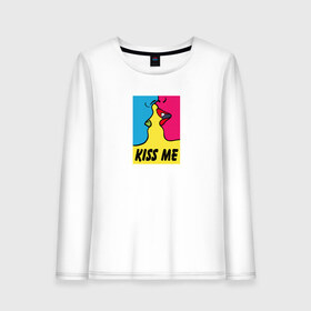 Женский лонгслив хлопок с принтом Kiss Me в Новосибирске, 100% хлопок |  | casual | color | colors | kiss | kiss me | kissing | love | pop art | popart | в стиле | комикс | комиксов | люблю | любовь | меня | модная | модный | поп арт | поп арта | поцелуй | разноцветный | цвета | цветной | целовать | 