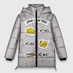 Женская зимняя куртка 3D с принтом JERRY`S POP QUIZ в Новосибирске, верх — 100% полиэстер; подкладка — 100% полиэстер; утеплитель — 100% полиэстер | длина ниже бедра, силуэт Оверсайз. Есть воротник-стойка, отстегивающийся капюшон и ветрозащитная планка. 

Боковые карманы с листочкой на кнопках и внутренний карман на молнии | spike | tom  jerry | tom and jerry | tomjerry | tuffy | vdgerir | мамочка два тапочка | том и джери | том и джерри