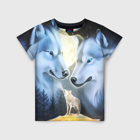Детская футболка 3D с принтом ВОЛК В НОЧИ(D) в Новосибирске, 100% гипоаллергенный полиэфир | прямой крой, круглый вырез горловины, длина до линии бедер, чуть спущенное плечо, ткань немного тянется | wolf | волк | волки | волчица | животные | одинокий волк