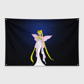 Флаг-баннер с принтом Принцесса Серенити в Новосибирске, 100% полиэстер | размер 67 х 109 см, плотность ткани — 95 г/м2; по краям флага есть четыре люверса для крепления | bunny | luna | princess | sailormoon | serenity | stars | tsukino | usagi | wings | ангел | девушка | детские | звездная | звезды | королева | корона | космические | крылья | луна | любовь | малышка | радуга | сейлормун | токио | усаги