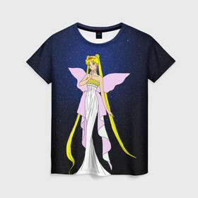 Женская футболка 3D с принтом Принцесса Серенити в Новосибирске, 100% полиэфир ( синтетическое хлопкоподобное полотно) | прямой крой, круглый вырез горловины, длина до линии бедер | bunny | luna | princess | sailormoon | serenity | stars | tsukino | usagi | wings | ангел | девушка | детские | звездная | звезды | королева | корона | космические | крылья | луна | любовь | малышка | радуга | сейлормун | токио | усаги