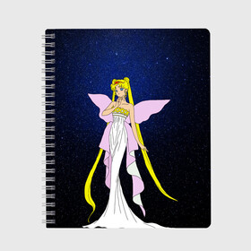 Тетрадь с принтом Принцесса Серенити в Новосибирске, 100% бумага | 48 листов, плотность листов — 60 г/м2, плотность картонной обложки — 250 г/м2. Листы скреплены сбоку удобной пружинной спиралью. Уголки страниц и обложки скругленные. Цвет линий — светло-серый
 | bunny | luna | princess | sailormoon | serenity | stars | tsukino | usagi | wings | ангел | девушка | детские | звездная | звезды | королева | корона | космические | крылья | луна | любовь | малышка | радуга | сейлормун | токио | усаги