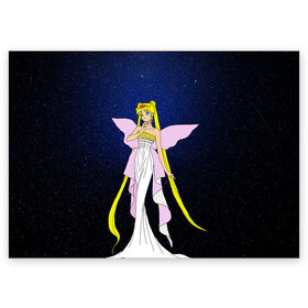 Поздравительная открытка с принтом Принцесса Серенити в Новосибирске, 100% бумага | плотность бумаги 280 г/м2, матовая, на обратной стороне линовка и место для марки
 | bunny | luna | princess | sailormoon | serenity | stars | tsukino | usagi | wings | ангел | девушка | детские | звездная | звезды | королева | корона | космические | крылья | луна | любовь | малышка | радуга | сейлормун | токио | усаги