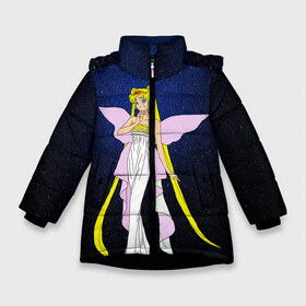 Зимняя куртка для девочек 3D с принтом Принцесса Серенити в Новосибирске, ткань верха — 100% полиэстер; подклад — 100% полиэстер, утеплитель — 100% полиэстер. | длина ниже бедра, удлиненная спинка, воротник стойка и отстегивающийся капюшон. Есть боковые карманы с листочкой на кнопках, утяжки по низу изделия и внутренний карман на молнии. 

Предусмотрены светоотражающий принт на спинке, радужный светоотражающий элемент на пуллере молнии и на резинке для утяжки. | bunny | luna | princess | sailormoon | serenity | stars | tsukino | usagi | wings | ангел | девушка | детские | звездная | звезды | королева | корона | космические | крылья | луна | любовь | малышка | радуга | сейлормун | токио | усаги