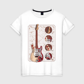 Женская футболка хлопок с принтом Fender Stratocaster Monterey  в Новосибирске, 100% хлопок | прямой крой, круглый вырез горловины, длина до линии бедер, слегка спущенное плечо | Тематика изображения на принте: guitar | hendrix | jimmy | metal | metall | monterey | rock | usa | америка | гитара | гитарист | джимми | красивая | легенда | метал | монтерей | музыка | музыкант | обладатель | рок н ролл | стратокастер | схема | сша | фендер