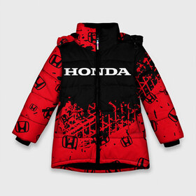 Зимняя куртка для девочек 3D с принтом HONDA ХОНДА в Новосибирске, ткань верха — 100% полиэстер; подклад — 100% полиэстер, утеплитель — 100% полиэстер. | длина ниже бедра, удлиненная спинка, воротник стойка и отстегивающийся капюшон. Есть боковые карманы с листочкой на кнопках, утяжки по низу изделия и внутренний карман на молнии. 

Предусмотрены светоотражающий принт на спинке, радужный светоотражающий элемент на пуллере молнии и на резинке для утяжки. | accord | auto | civic | crv | honda | jylf | logo | moto | motors | racing | sport | авто | автомобиль | аккорд | гонки | гоночный | лого | логотип | логотипы | марка | мото | моторс | мотоцикл | рщтвф | серия | символ | символы | спорт