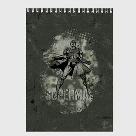 Скетчбук с принтом Superman в Новосибирске, 100% бумага
 | 48 листов, плотность листов — 100 г/м2, плотность картонной обложки — 250 г/м2. Листы скреплены сверху удобной пружинной спиралью | man | steel | superman | vdzajul | супермен | супермэн