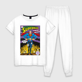 Женская пижама хлопок с принтом Clark Kent в Новосибирске, 100% хлопок | брюки и футболка прямого кроя, без карманов, на брюках мягкая резинка на поясе и по низу штанин | man | steel | superman | vdzajul | супермен | супермэн