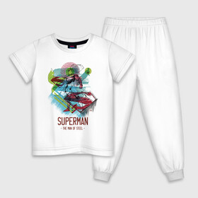 Детская пижама хлопок с принтом SUPERMAN в Новосибирске, 100% хлопок |  брюки и футболка прямого кроя, без карманов, на брюках мягкая резинка на поясе и по низу штанин
 | man | steel | superman | vdzajul | супермен | супермэн