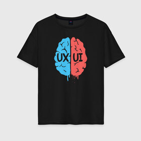 Женская футболка хлопок Oversize с принтом UX UI Brain в Новосибирске, 100% хлопок | свободный крой, круглый ворот, спущенный рукав, длина до линии бедер
 | cmyk | design | designer | illustrator | photoshop | rgb | дезигнер | дизайн | дизанер | ргб