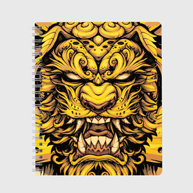 Тетрадь с принтом Тигровая маска Ханья в Новосибирске, 100% бумага | 48 листов, плотность листов — 60 г/м2, плотность картонной обложки — 250 г/м2. Листы скреплены сбоку удобной пружинной спиралью. Уголки страниц и обложки скругленные. Цвет линий — светло-серый
 | Тематика изображения на принте: барс | волк | детёныш | джунгли | енот | животное | злость | зубр | клыки | кот | лев | леопард | лес | листья | львица | медведь | монстр | оскал | охотник | пасть | полосы | пятнистая | рык | рычание | тигр